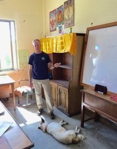 Jamie teaching on buddhist monastery