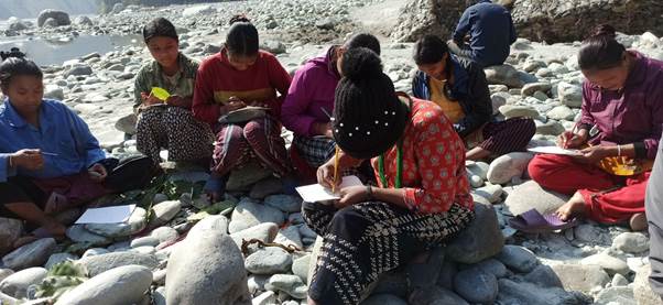 Riverside nature journaling with women of all ages